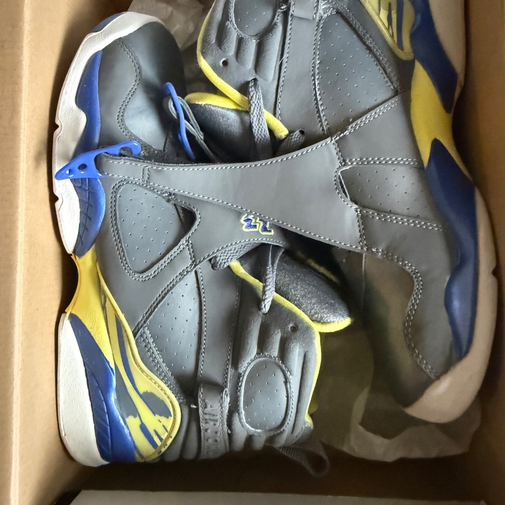 Jordan Sneakers in Gray and Blue with Yellow Accents